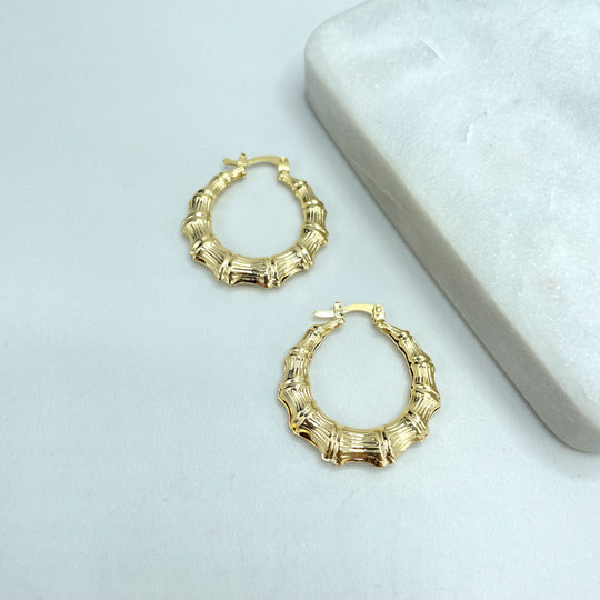 18k Gold Filled 31mm Bamboo Design Hollow Hoop Earrings