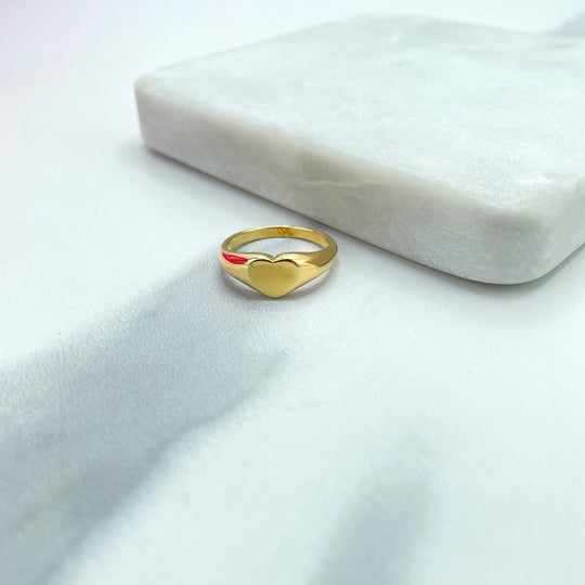 18k Gold Filled Signet Ring with Front Heart Shape, Polished Heart Ring