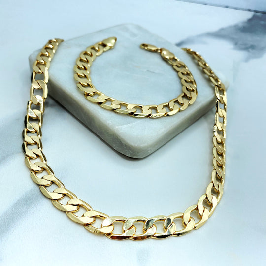 18k Gold Filled 10mm Curb Link Chain, Necklace or Bracelet, Chunky Cuban Link Chain Set, Mommy and Me Bracelet, Daddy and Me Bracelet