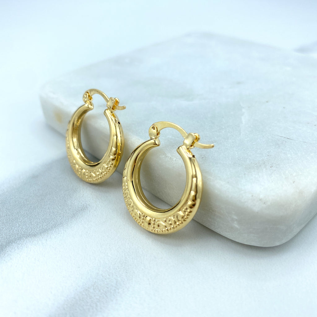 18k Gold Filled 24 Inches Texturized Hoop Huggie Earrings