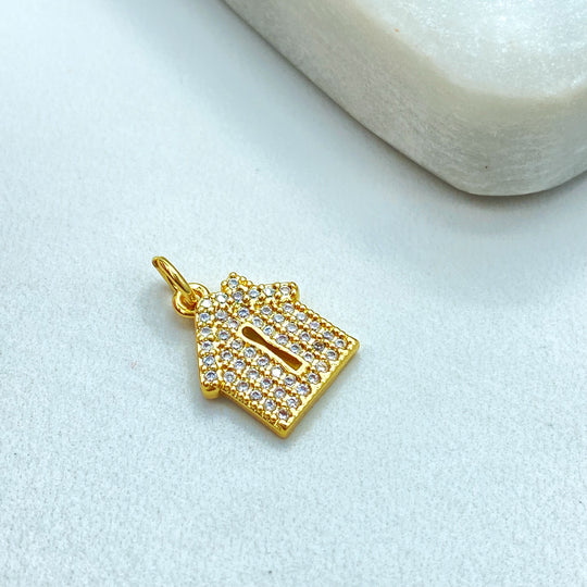 18k Gold Filled House Charm, CZ Pave Petite Pendant with Keyhole Design, Dainty Symbolic Jewelry, CZ House Charm