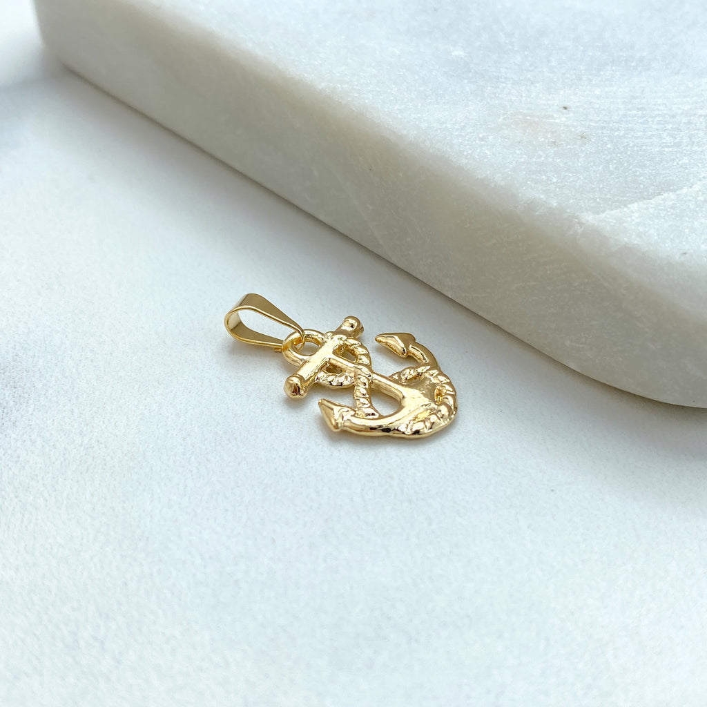 18K Gold Filled Nautical Anchor with Rope Petite Charm, Maritime Ocean Inspiration Pendant