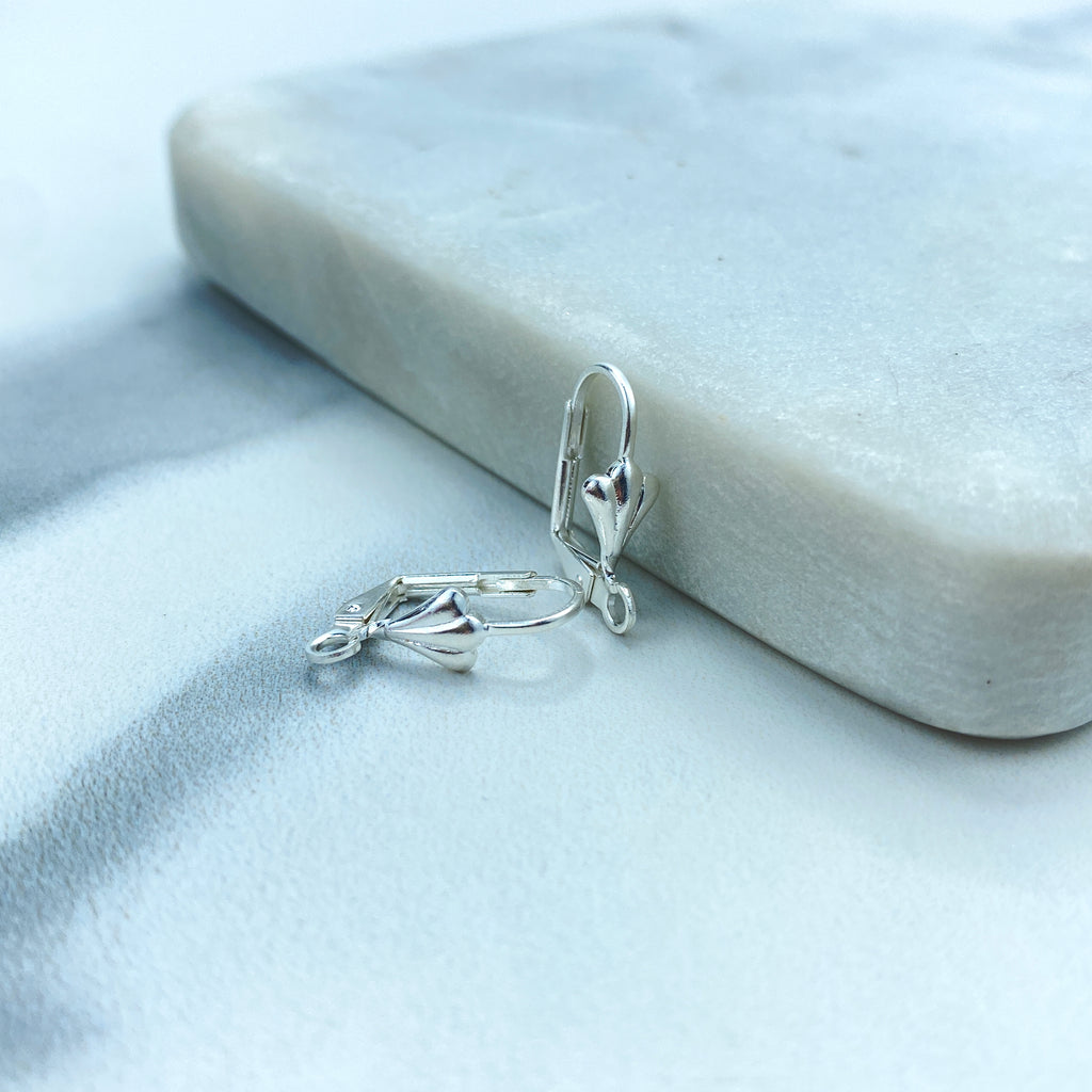 Silver Filled Leverback Shell Earrings, French Hook Ear Wire with Open Loop, Lever Back Hook Clasps