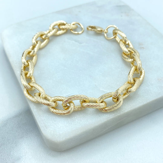 18k Gold Filled Chunky Chain Bracelet, 9mm Textured Rolo Chain Bracelet, Fine Bracelet.