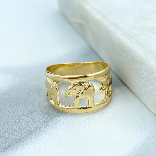 18k Gold Filled Cutout Elephants Ring Symbol of Good Luck, Wisdom, Protection Ring