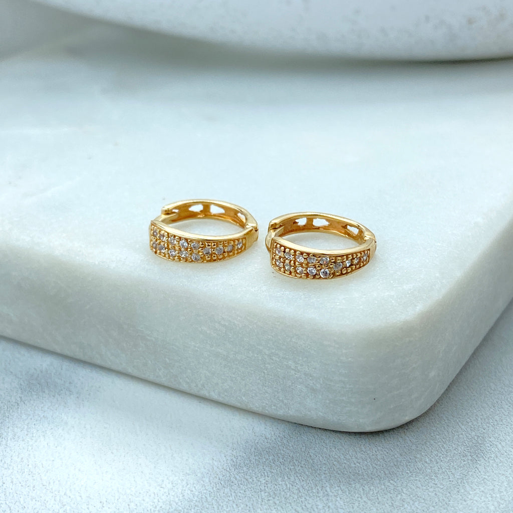 14k Solid Gold Huggie Earrings featuring CZ, 14k Solid Yellow Gold Classic CZ Huggie Earrings