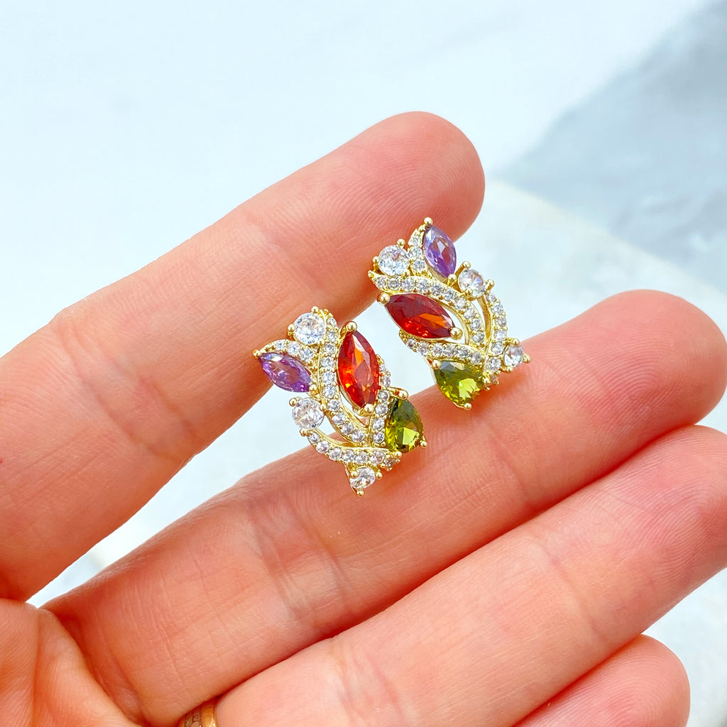 18k Gold Filled Earrings, Multicolor CZ Huggie Hoops, Rainbow Gemstone Huggie Earrings, Timeless Earrings, Gift for Her