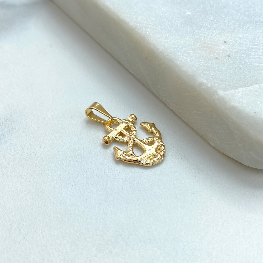 18K Gold Filled Nautical Anchor with Rope Petite Charm, Maritime Ocean Inspiration Pendant