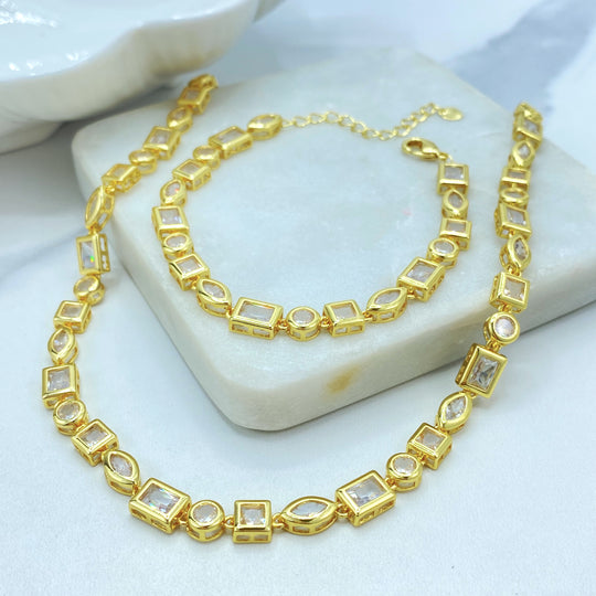 18K Gold Filled Clear CZ Jewelry Set — Necklace & Bracelet