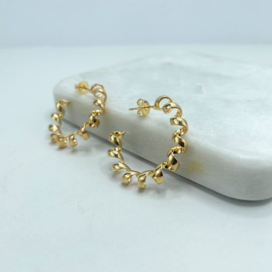 18k Gold Filled 27mm Twisted Spiral C-Hoop Earrings, Fancy Hoops