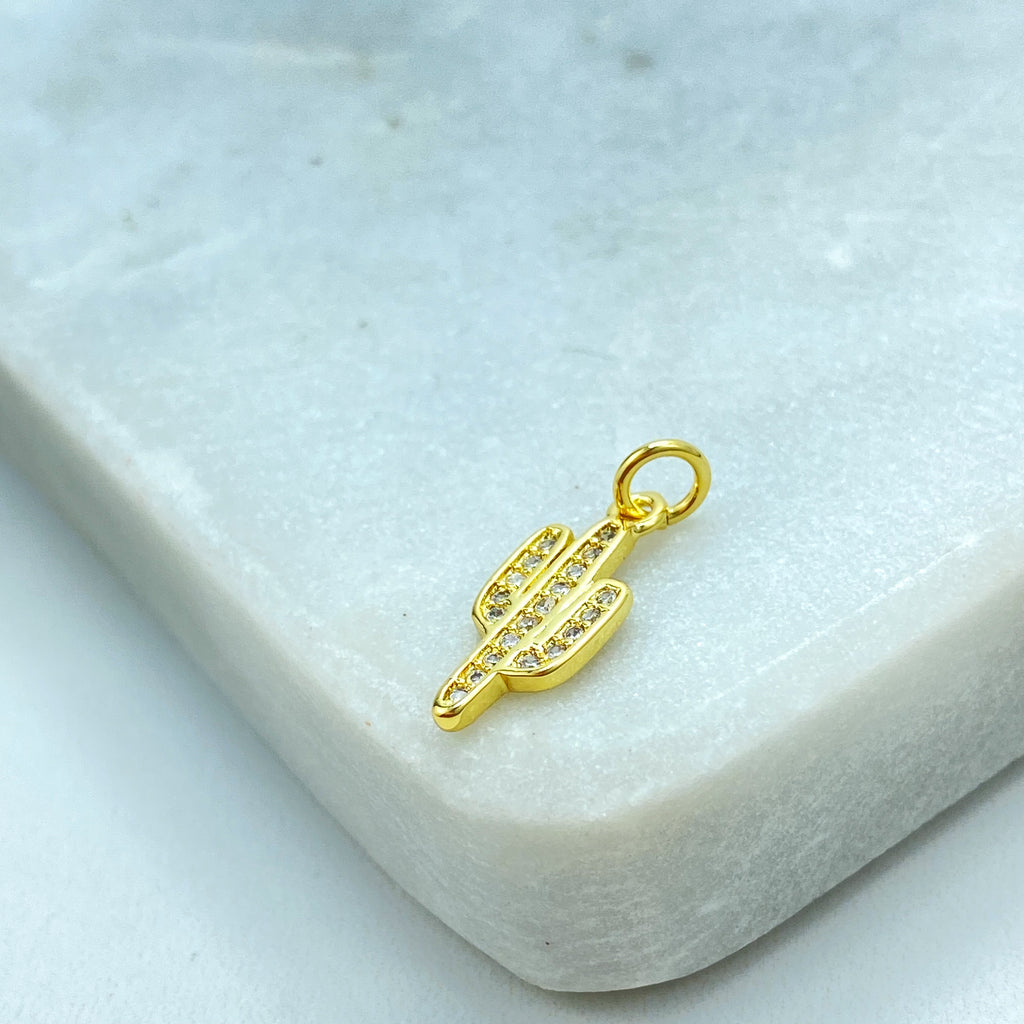 18k Gold Filled Cactus Charm, Small Cactus CZ Pendant, Dainty Minimalist Charm, Gift for Her, Bulk Order