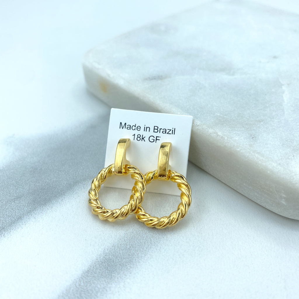 18k Gold Filled Stud Earrings with Drop Spiral Twisted Circle Earrings