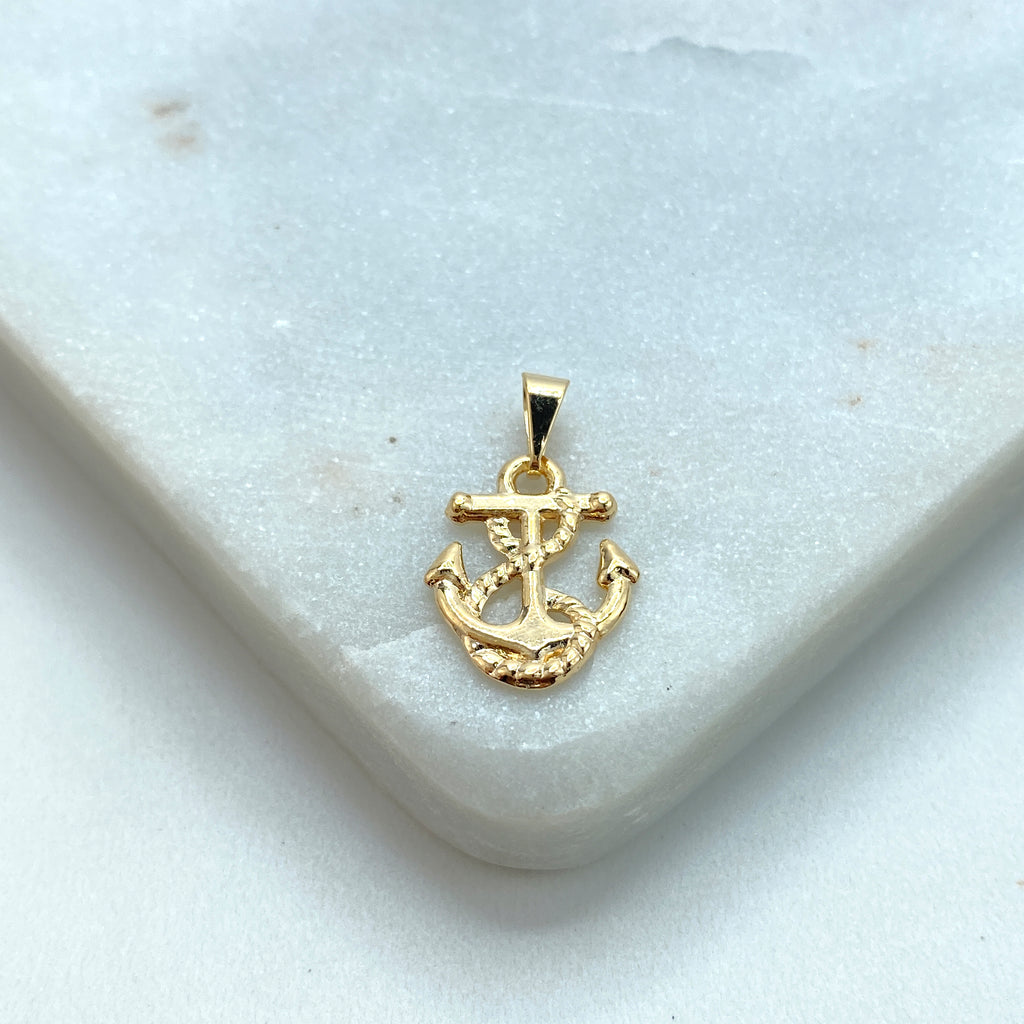 18K Gold Filled Nautical Anchor with Rope Petite Charm, Maritime Ocean Inspiration Pendant