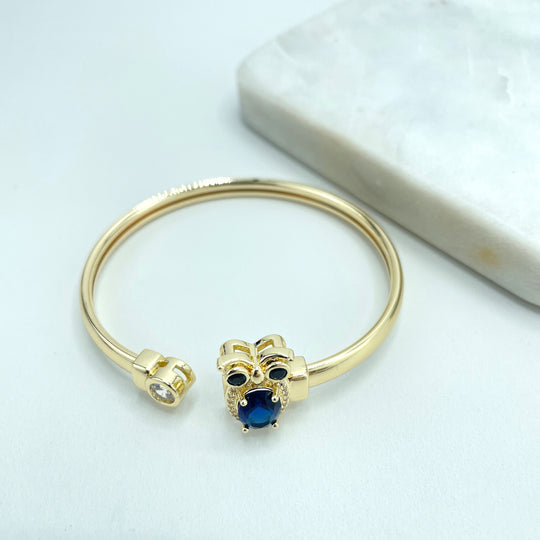 18k Gold Filled Bangle Cuff Bracelet Owl Shape Featuring Micro Pave Cubic Zirconia