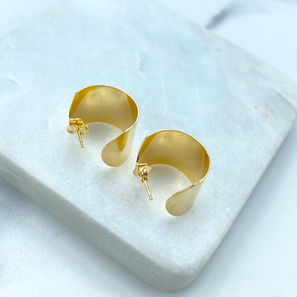 18k Gold Filled Modern Flat C-Hoop, Gold Chunky Hoop, Crescent Earring