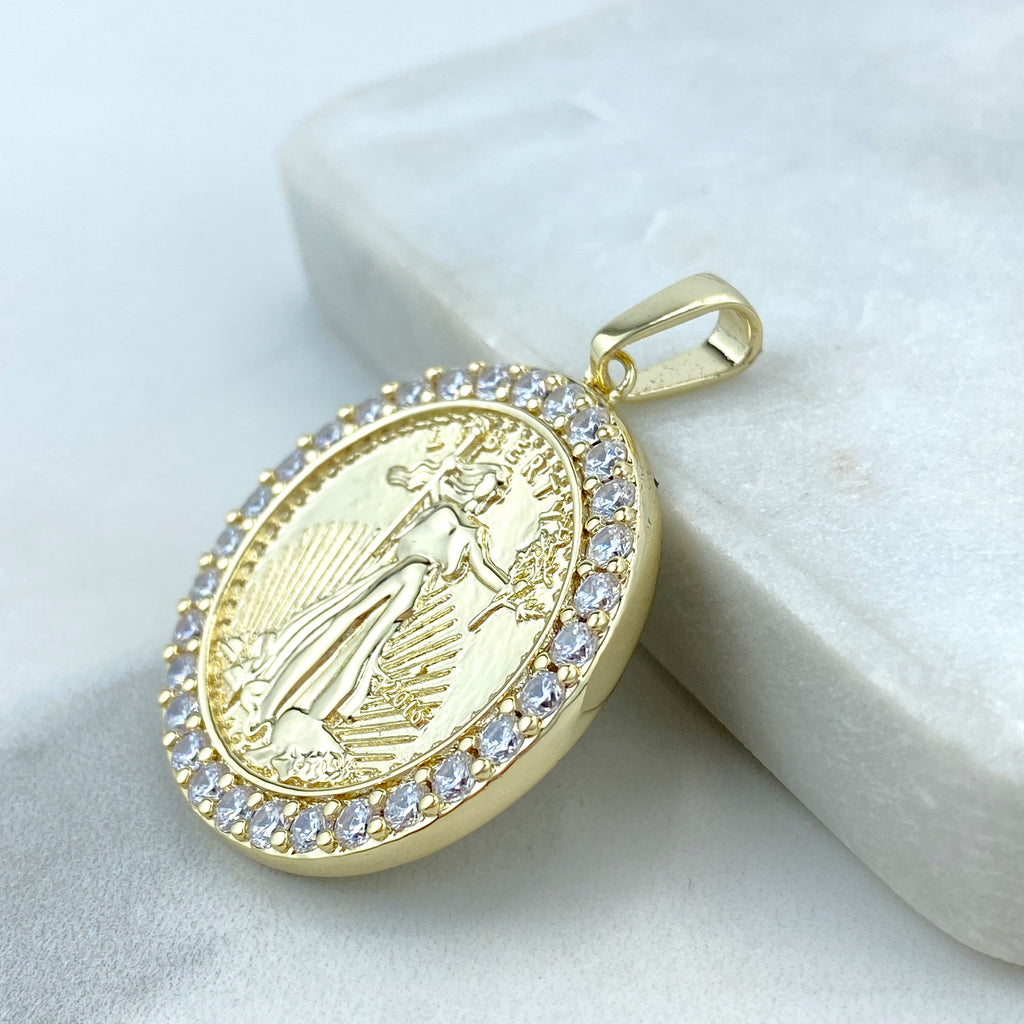 18k Gold Filled Lady Liberty Coin Pendant