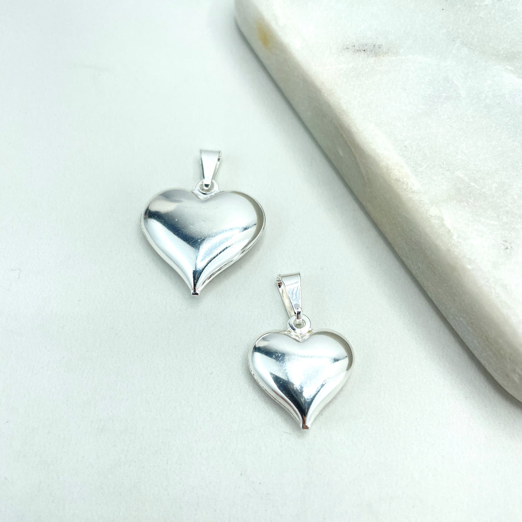 Silver Filled Puffed Heart Charm, Medium or Large Size, DIY Heart Pendant, Only Charm