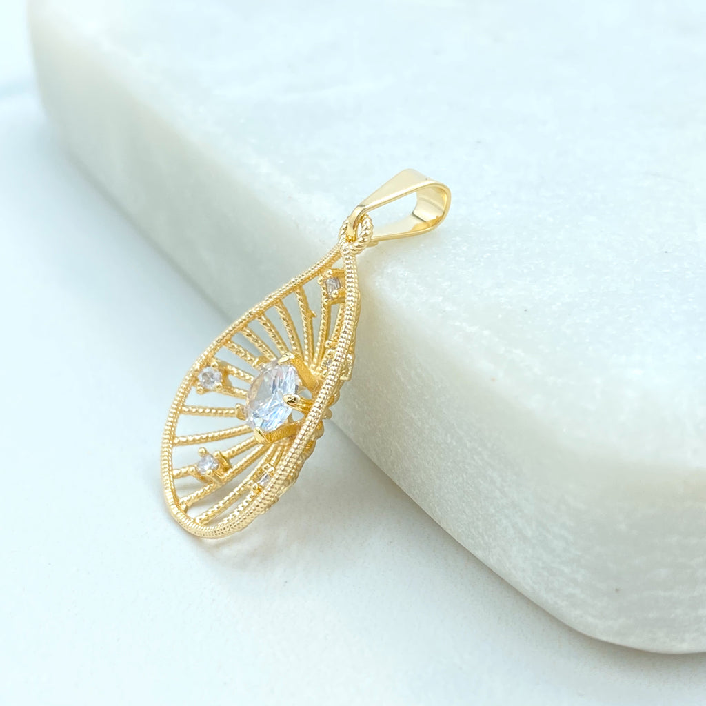 18k Gold Filled Teardrop Pendant, CZ Filigree Drop Charm, Elegant Dangle Jewelry, Sparkling Teardrop Pendant