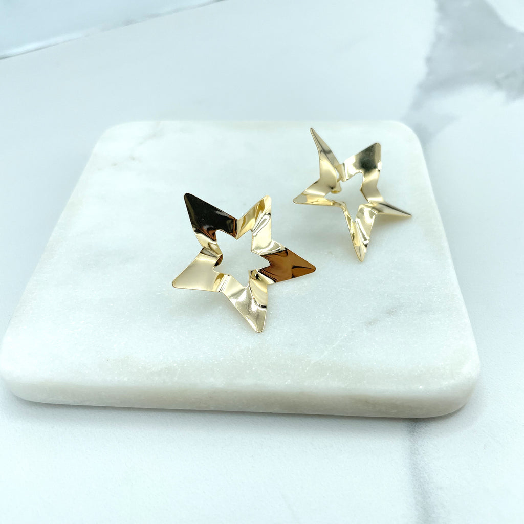 18k Gold Filled Hammered Cutout Star Shape Stud Earrings, Texturized Geometric Earrings