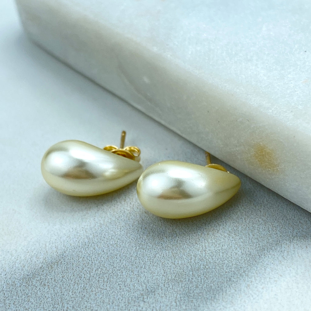 18k Gold Filled Pearl Gold Dome Earrings, Chunky Vintage Drop Earrings, Teardrop Puffed Earrings, Thick Gold Earrings