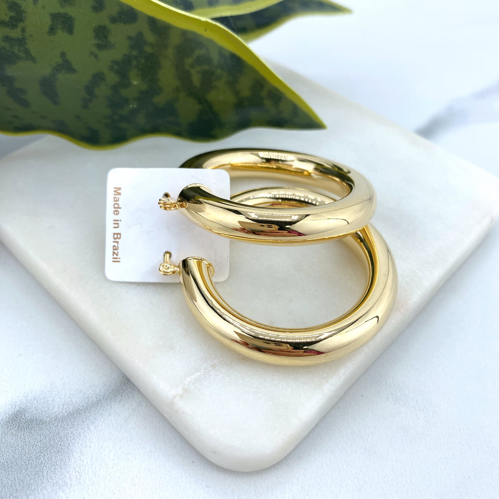 18k Gold Filled Donut Tubular Classic Hoop Earrings Hinged Closure Hoops 25mm, 30mm, 35mm or 45mm