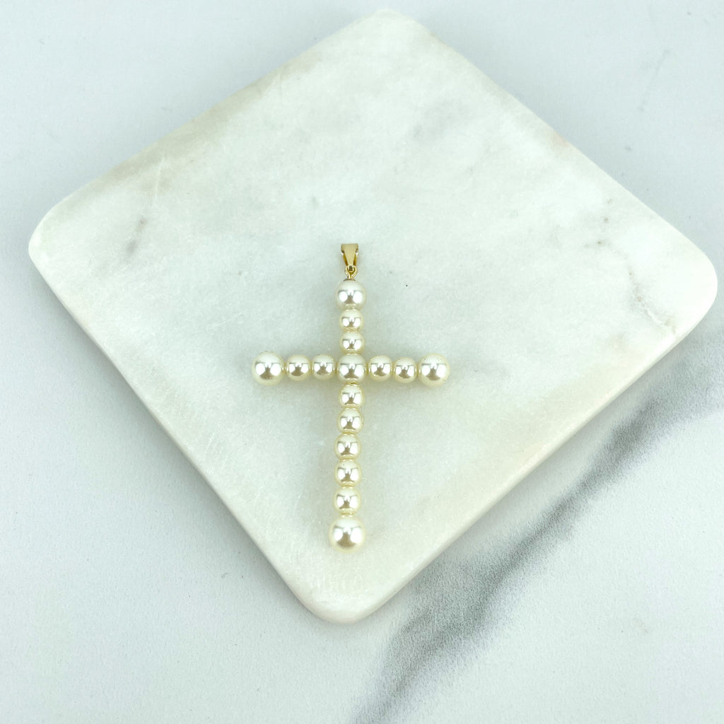 18k Gold Filled Simulated Pearls Cross Religious Pendant