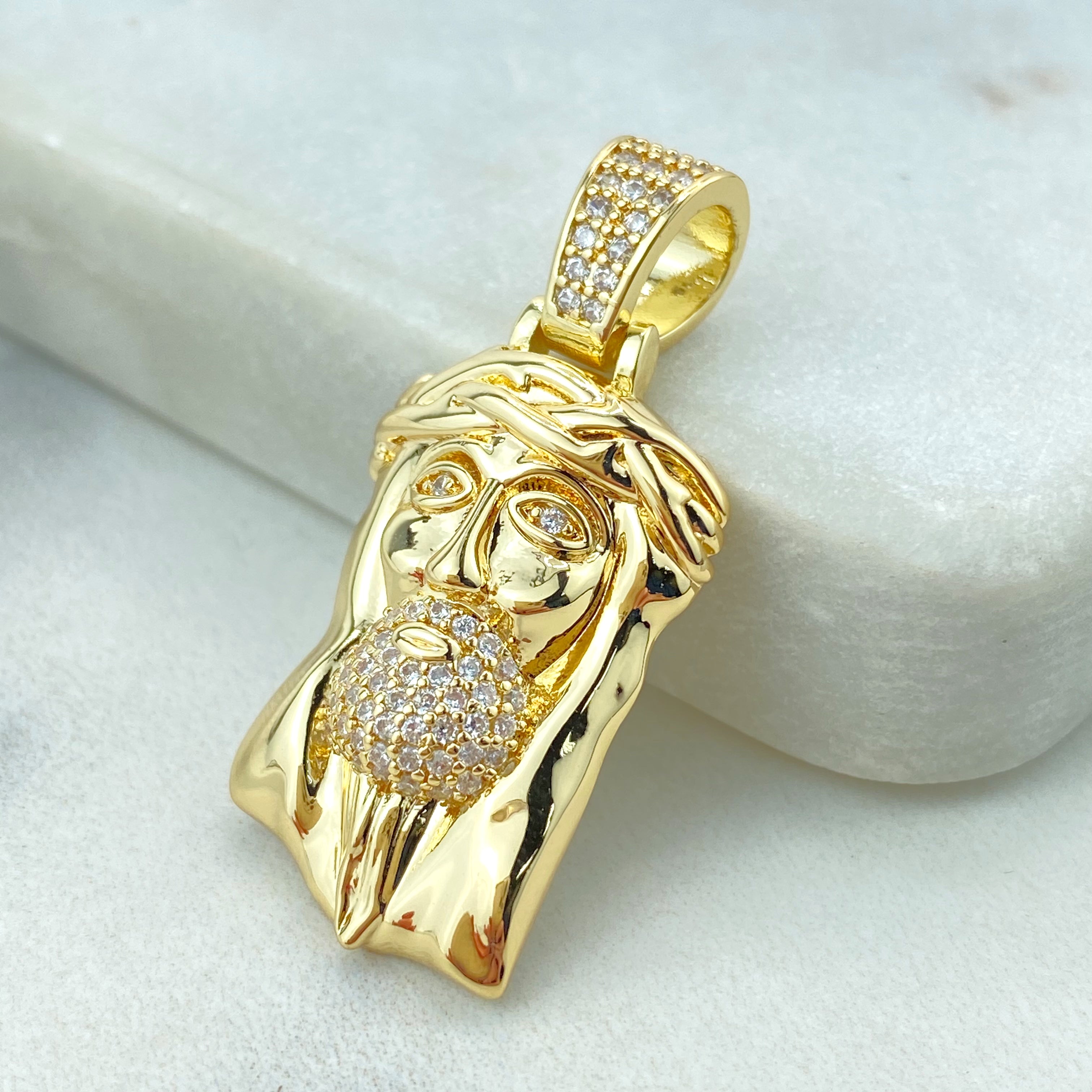 18k Gold or Silver Filled Jesus Face Pendant, CZ | luxususa.net