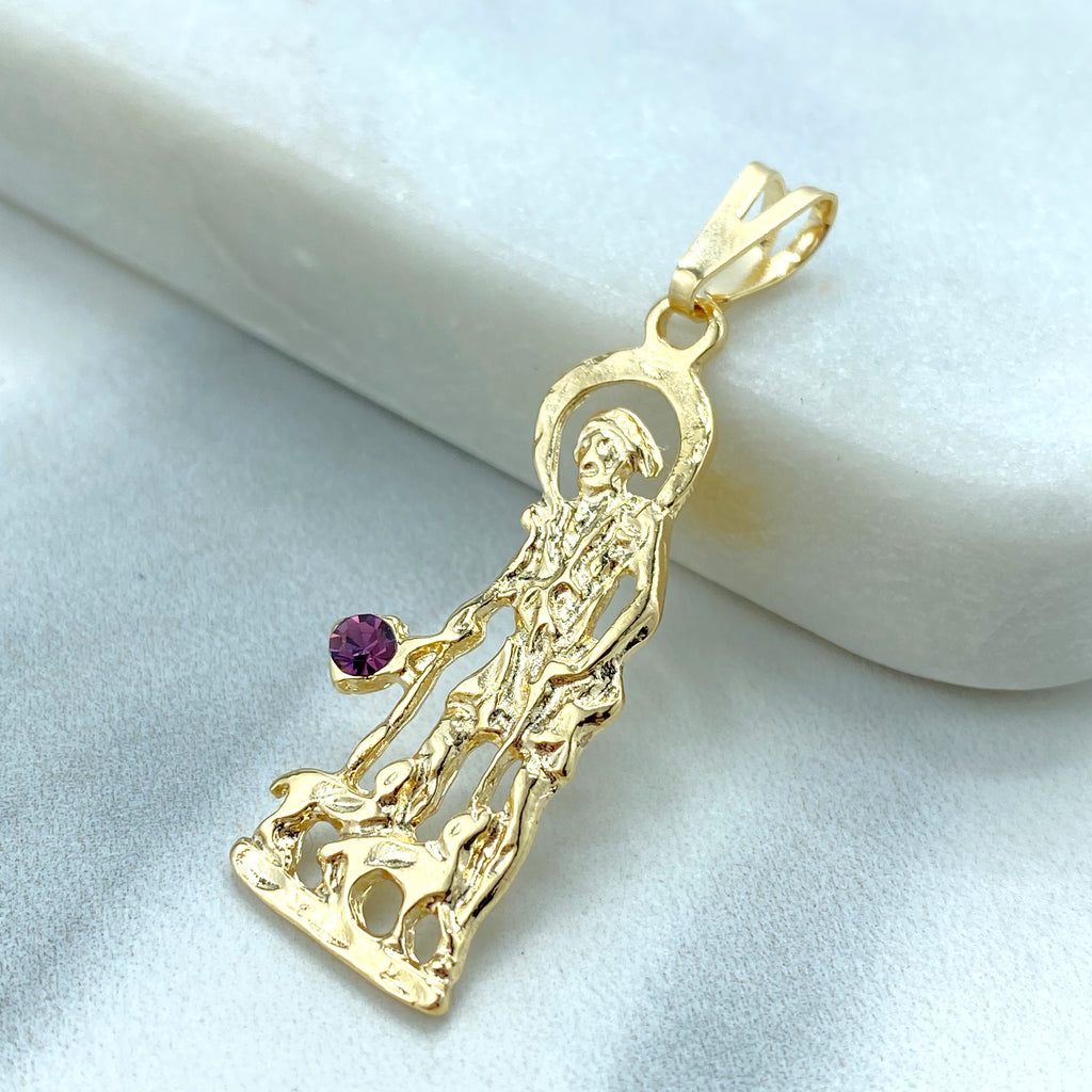 18k Gold Filled San Lazaro, Saint Lazarus, Pendant Charms, San Lazaro with Cubic Zirconia Pendant