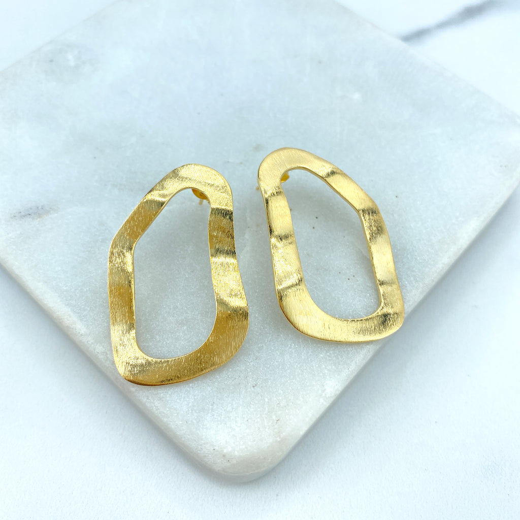 18k Gold Filled Oval Texturized & Irregular Earrings, Modern Earrings
