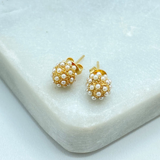 18k Gold Filled Pearl Ball Stud Earrings, Elegant, Dainty & Timeless, Small Ball Stud Earrings with Mini Pearls