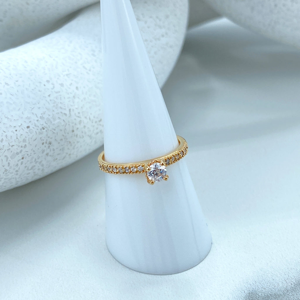 14k Solid Gold Solitaire Ring featuring Cubic Zirconia, 14k Solid Gold Wedding Engagement Solitaire Ring