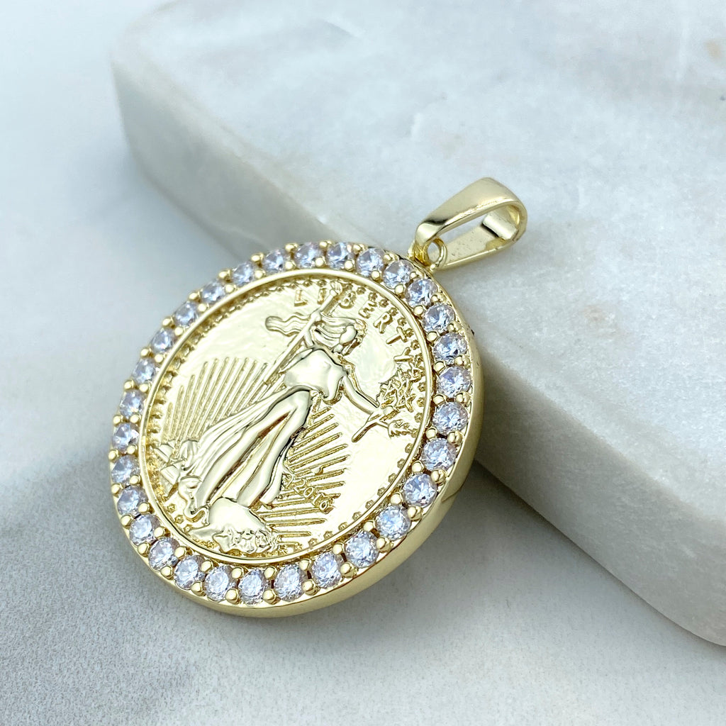 18k Gold Filled Lady Liberty Coin Pendant