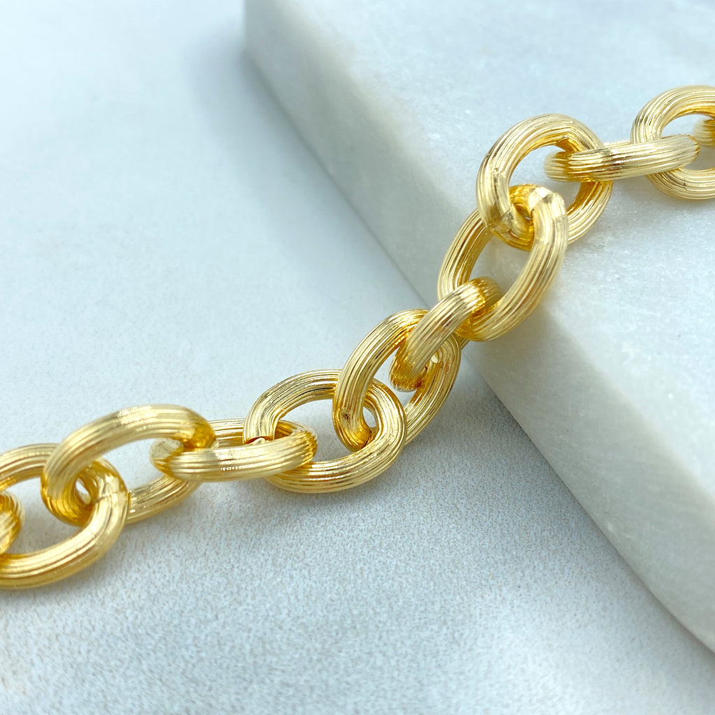 18k Gold Filled Chunky Chain Bracelet, 10mm Textured Rolo Chain Bracelet, Fine Bracelet.