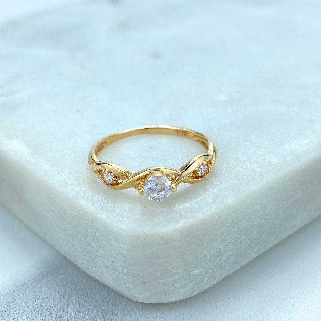 14k Solid Gold Solitaire Ring featuring CZ, 14K Solid Gold Twisted Style with Zirconia Ring