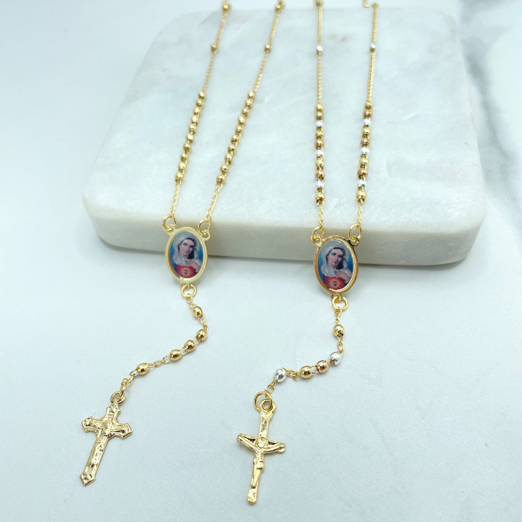18k Gold Filled THREE TONE or GOLD Immaculate Heart of Mary Beaded Rosary