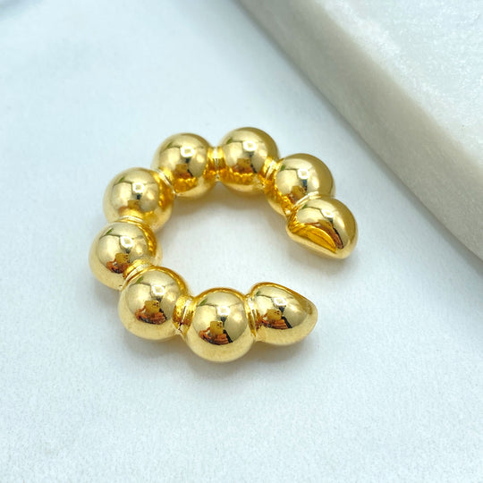 18k Gold Filled Beaded Bold & Chunky Ear Cuff, Lightweight, Single Side Cuff Earring, No Piercing Required, Modern Ball Cuff Earrings.