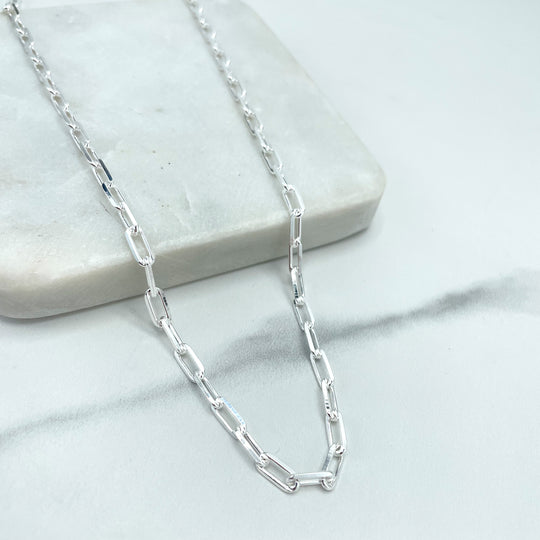 Silver Filled 4mm Paperclip Chain, 24 Inches Long, Only Chain, Classic Jewelry