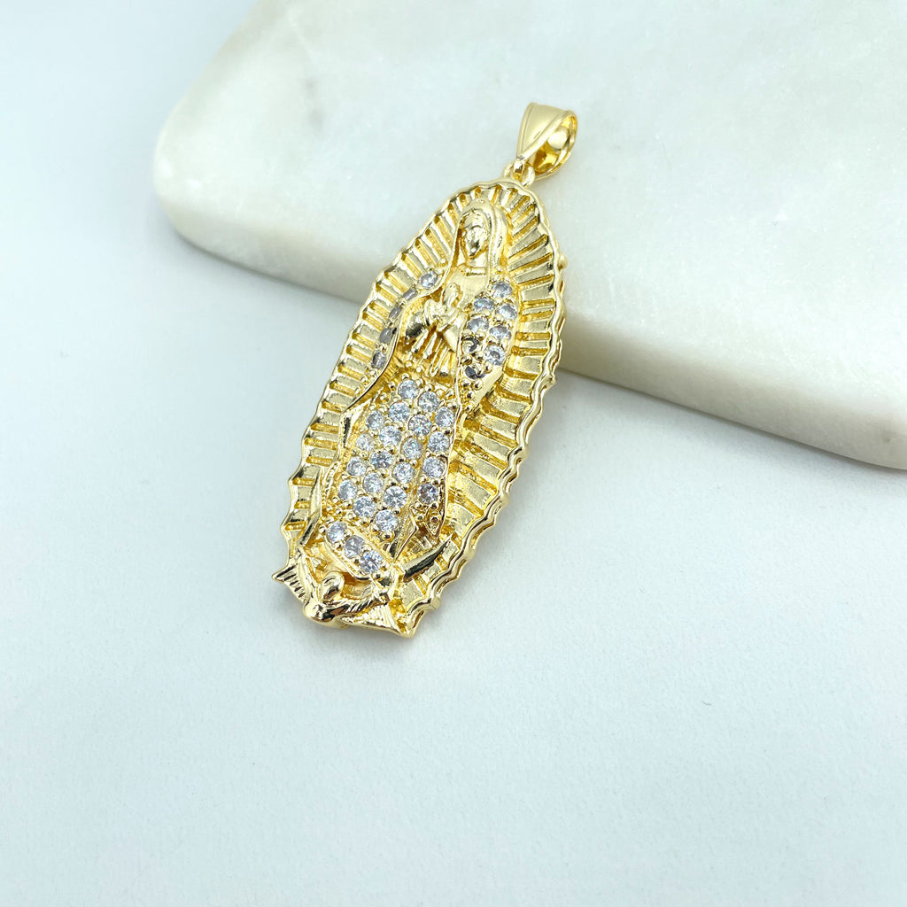 18k Gold Filled Clear Micro CZ Our Lady Of Guadalupe Religious Pendant