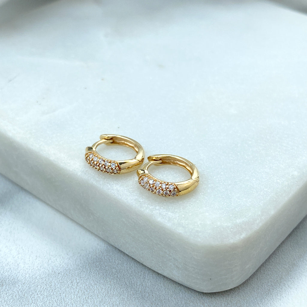 14k Solid Gold Huggie Earrings featuring Clear CZ, 14k Solid Yellow Gold Classic CZ Huggie Earrings