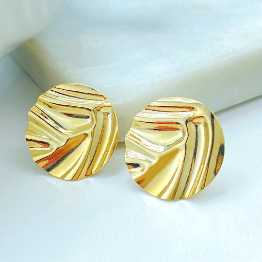18k Gold Filled Textured Stud Earrings, Modern Statement Disc Earrings, Wholesale Jewelry