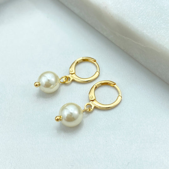 Elegant 18k Gold Filled Pearl Drop Hoop Earrings, Classic, Lightweight & Timeless Earrings, Fine Pearl Huggie Earrings