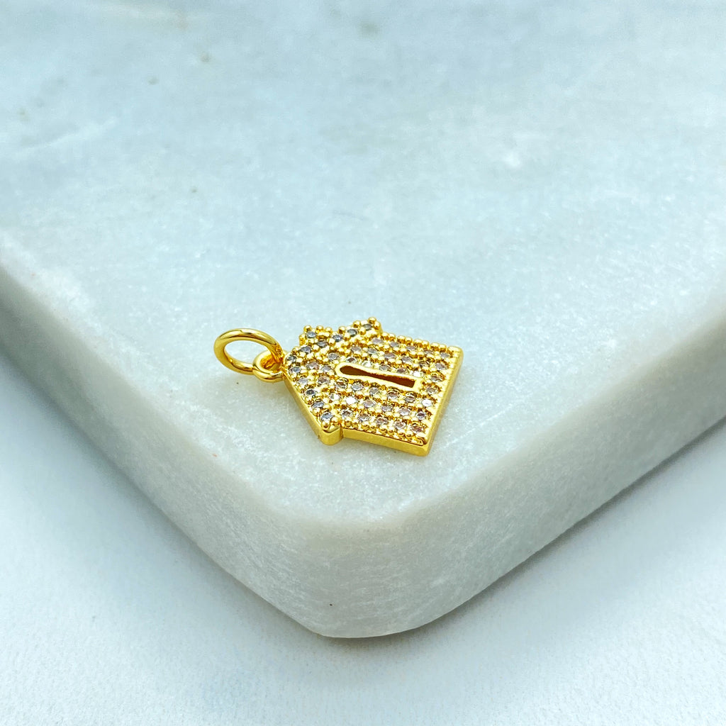 18k Gold Filled House Charm, CZ Pave Petite Pendant with Keyhole Design, Dainty Symbolic Jewelry, CZ House Charm
