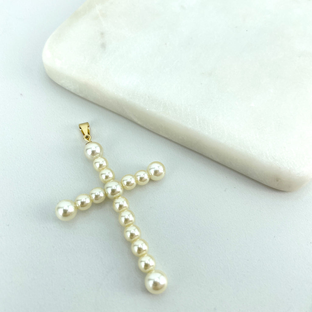 18k Gold Filled Simulated Pearls Cross Religious Pendant