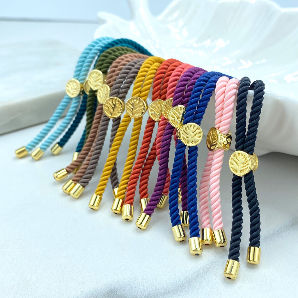 18k Gold Filled DIY Adjustable Slider Bracelet with Ends Tree of Life Charms, Bracelet Making Nylon Twisted Cord Bracelet