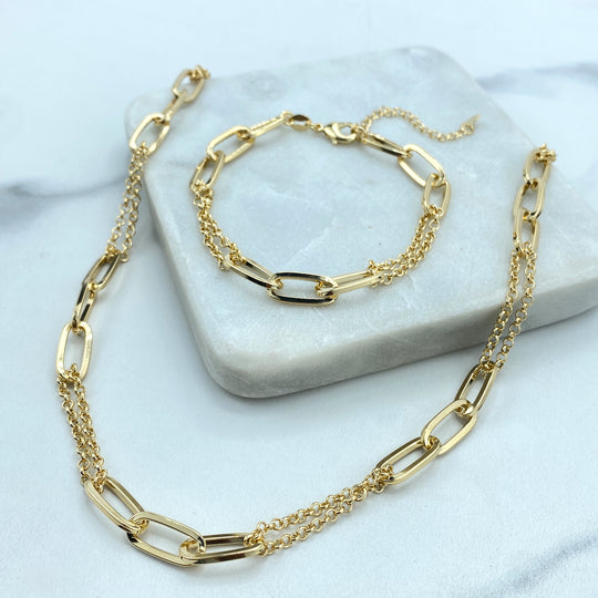18k Gold Filled 7mm Paperclip Chain and Double Rolo Chain Linked Necklace or Bracelet with Extender, Specialty Chain