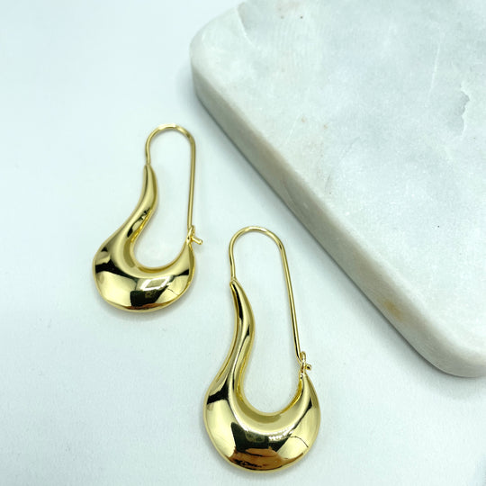 18k Gold Filled Polished Puffed Teardrop Hoop Earrings