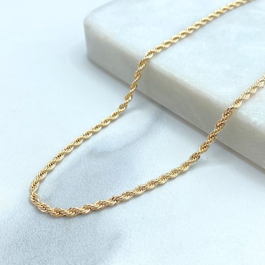 18k Gold Filled 2mm Thin Rope Chain Necklace, with 18 Inches Long and Extender, Dainty Rope Chain for DIY Necklace