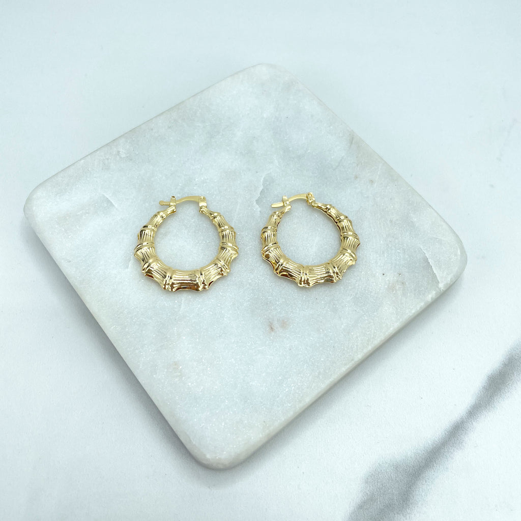 18k Gold Filled 31mm Bamboo Design Hollow Hoop Earrings