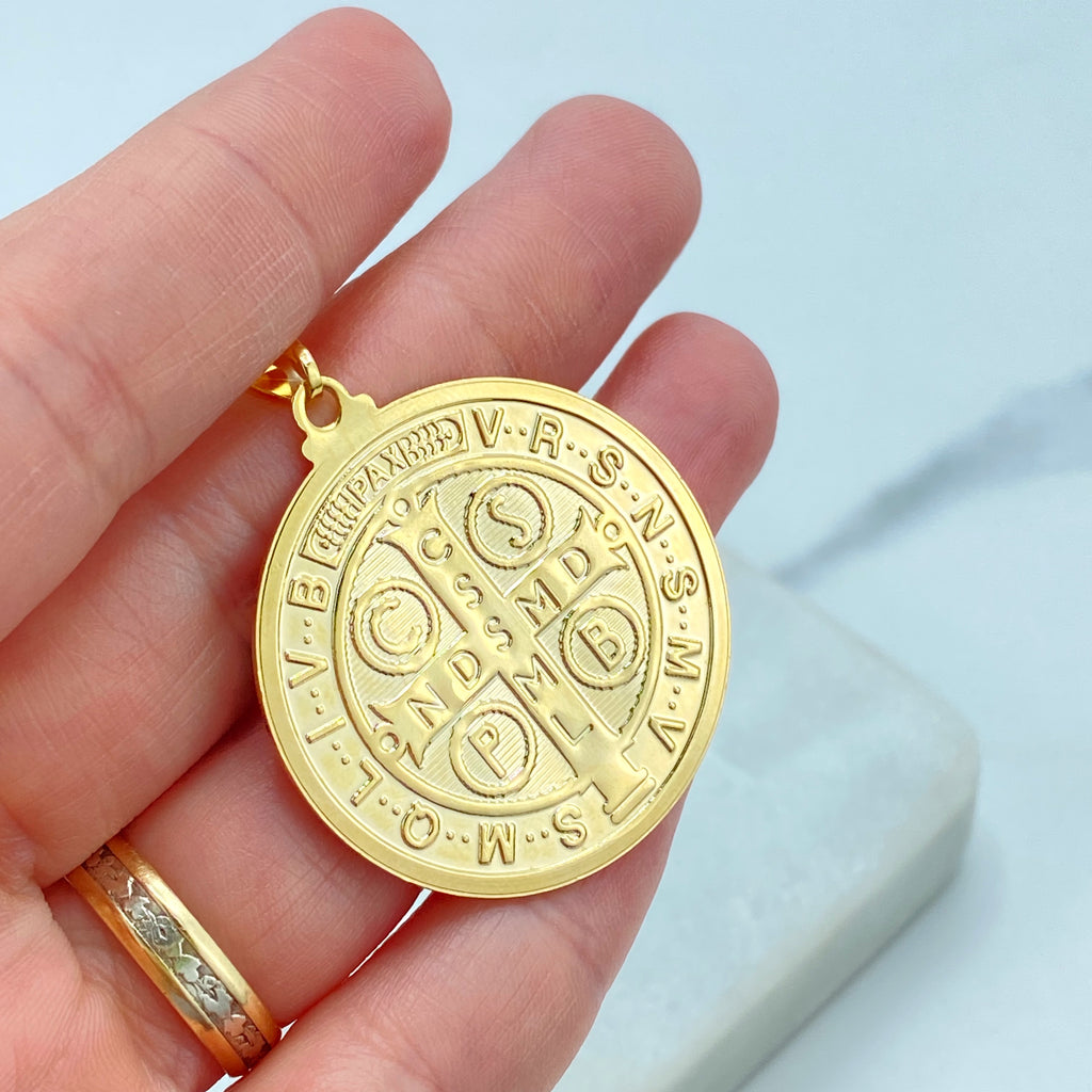 18k Gold Filled Two Tone San Benito Coin, 2 Sided Round Pendant Charms