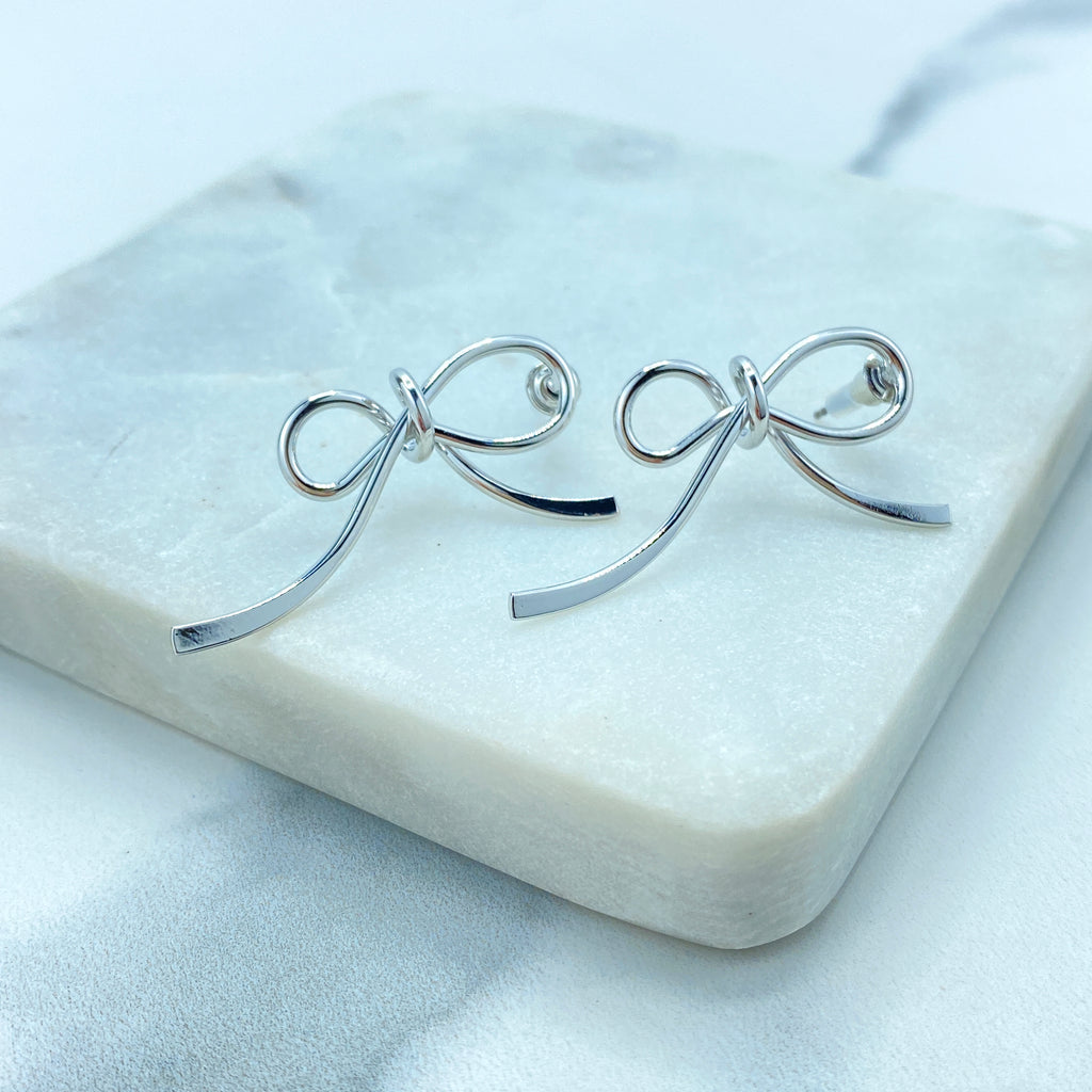 Silver Filled Bow Ribbon Knot Stud Earrings